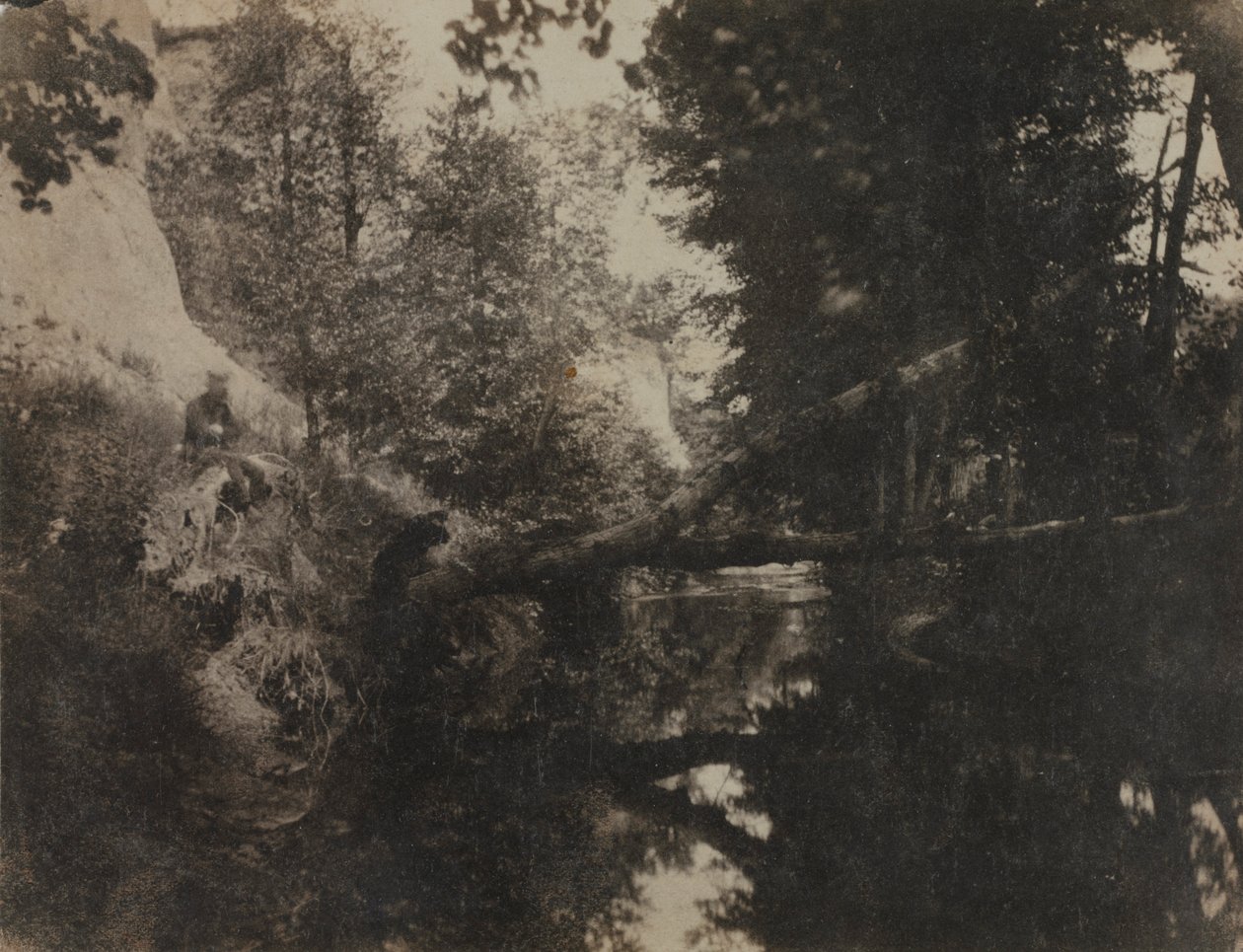 Landskab med siddende figur på vandløbsbredden, ca. 1856. af Frank Chauvassaignes