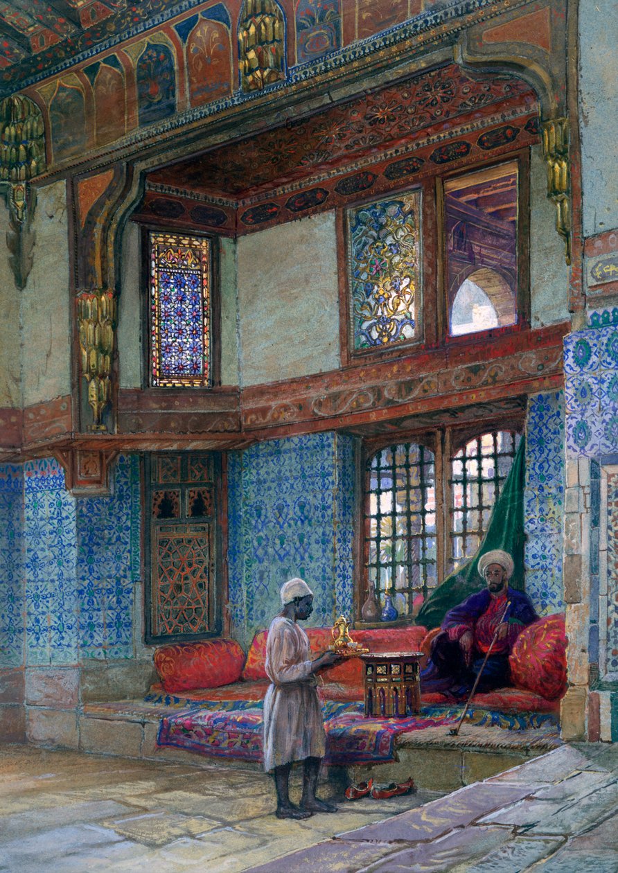 Frikvarter i receptionslokalet i Mufti Sheik El Mahadis hus, Kairo, 1873 af Frank Dillon