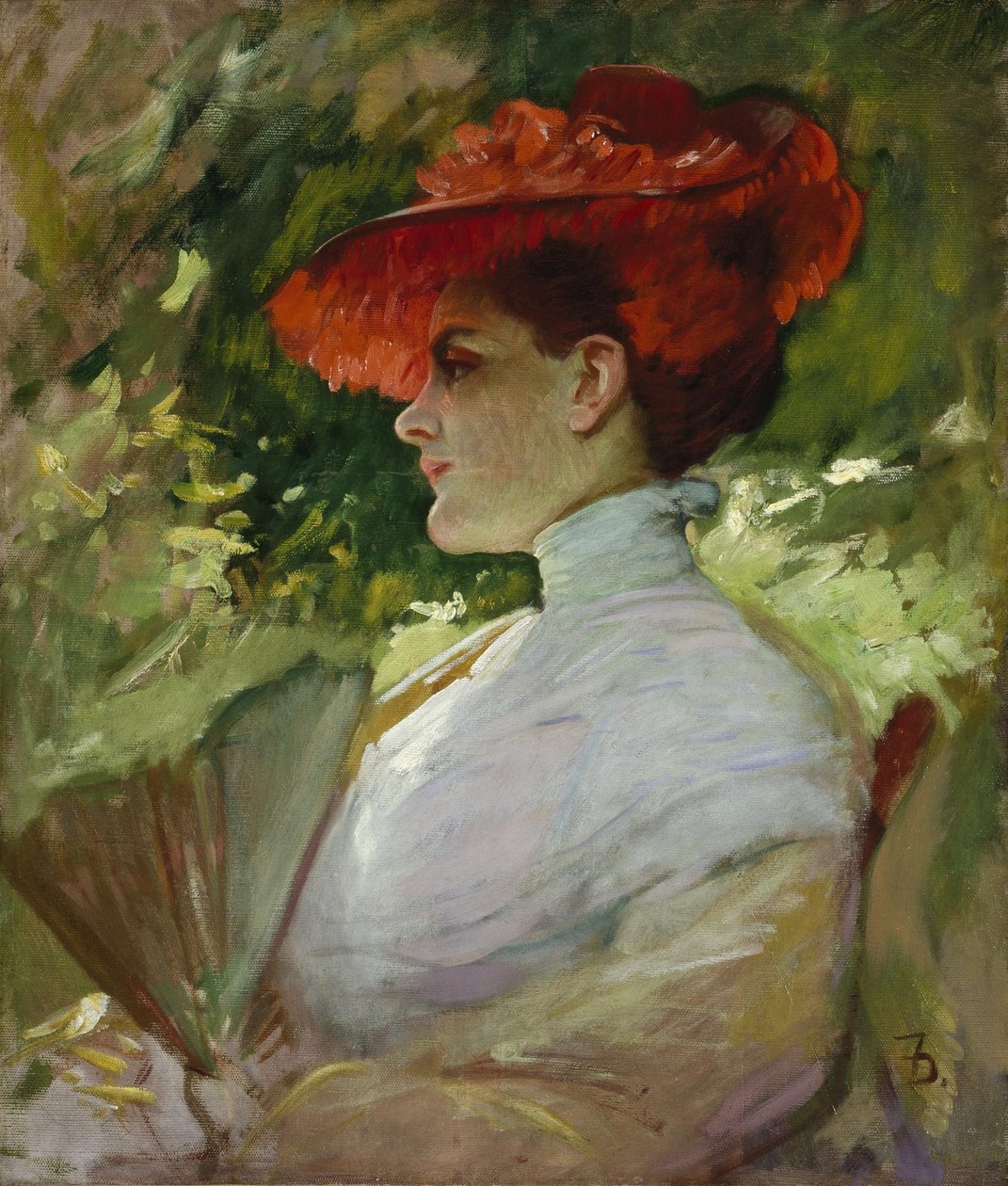 Dame med rød hat (portræt af Maggie Wilson) af Frank Duveneck