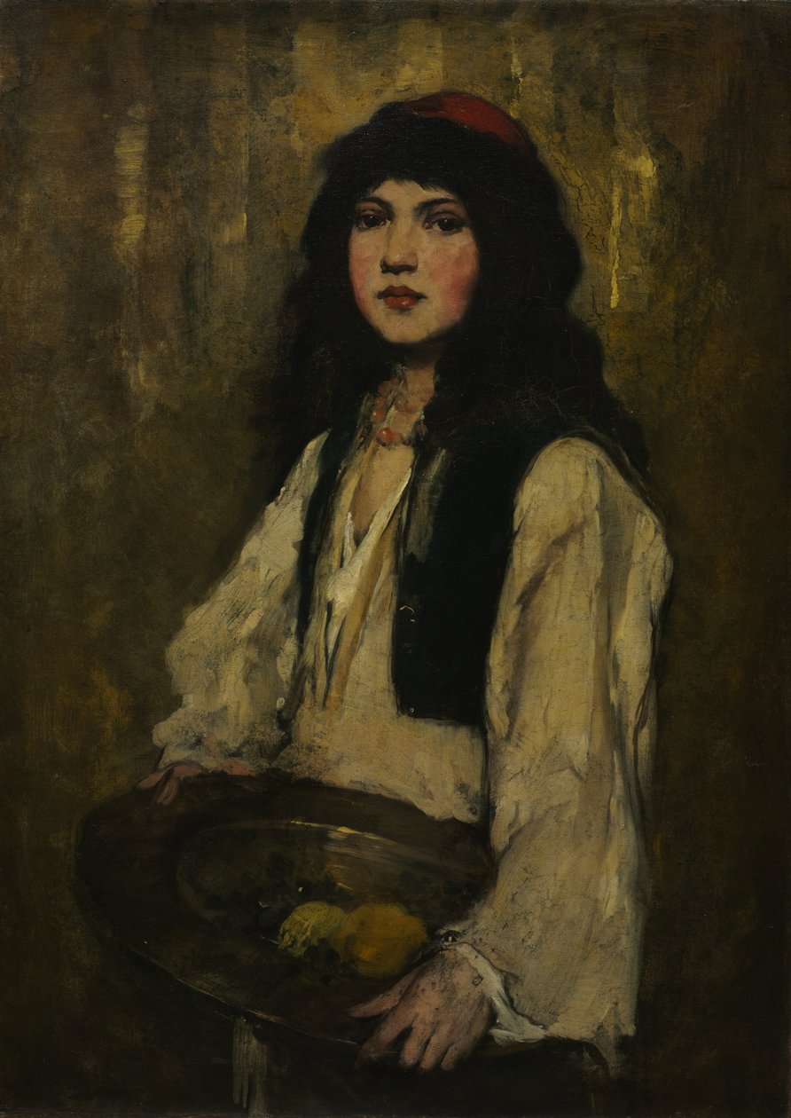 Den venetianske pige, ca. 1880 (olie på lærred) af Frank Duveneck