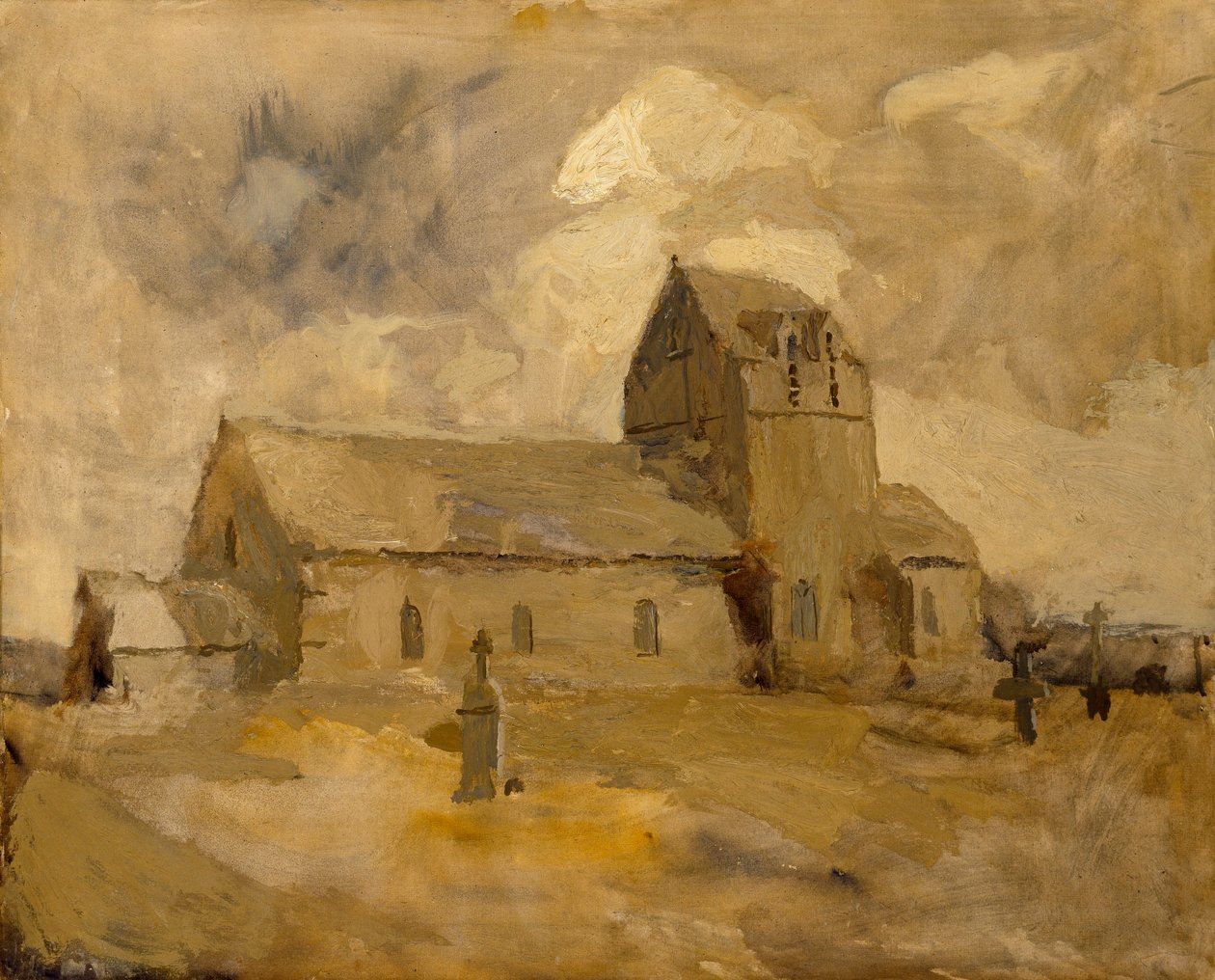Landsbykirke og kirkegård, Bretagne af Frank Edwin Scott