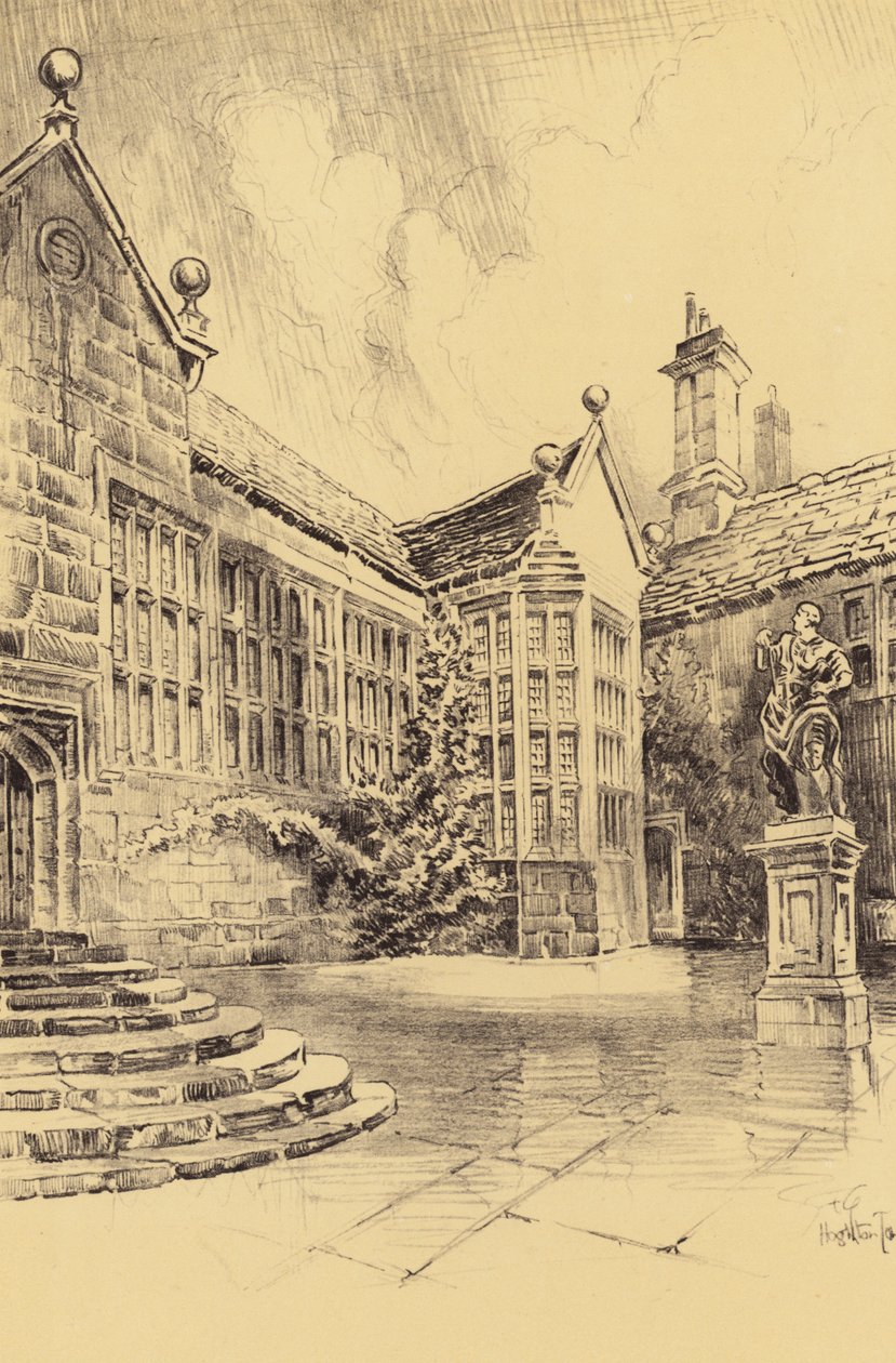 Hoghton Tower, den øvre gårdsplads (litografi) af Frank Greenwood