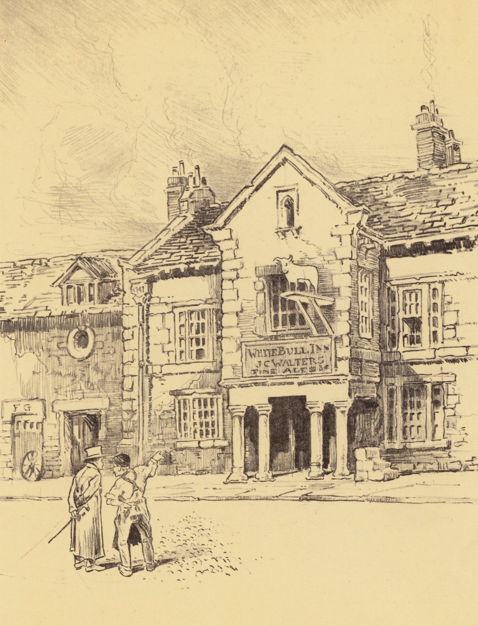 Ribchester, en gammel kro (litografi) af Frank Greenwood