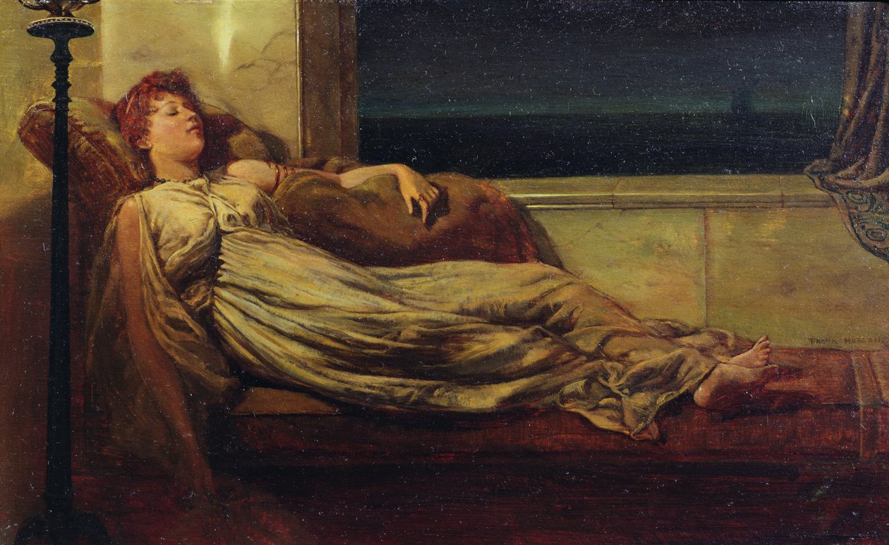 Klassisk dame liggende på en chaiselongue af Frank Hobden