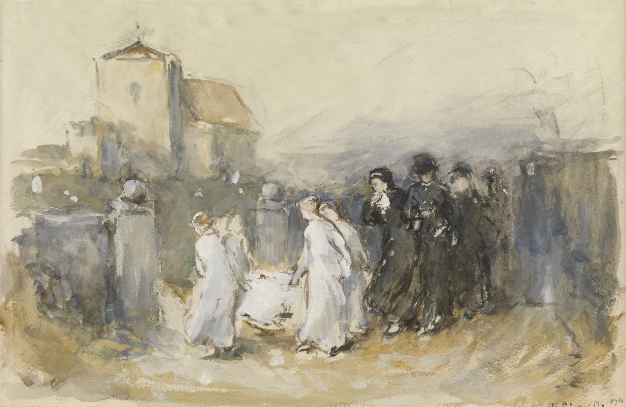 Study for Her First Born, Horsham Churchyard (Begravelse af den førstefødte), 1874 (wc på papir) af Frank Holl