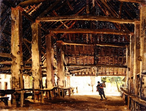 Den store lade, Larchant (olie om bord) af Frank Lewis Emanuel