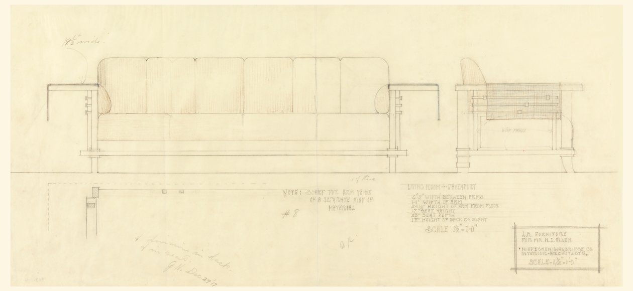 Dagligstue Davenport, Henry J. Allen Residence, Wichita, Kansas af Frank Lloyd Wright