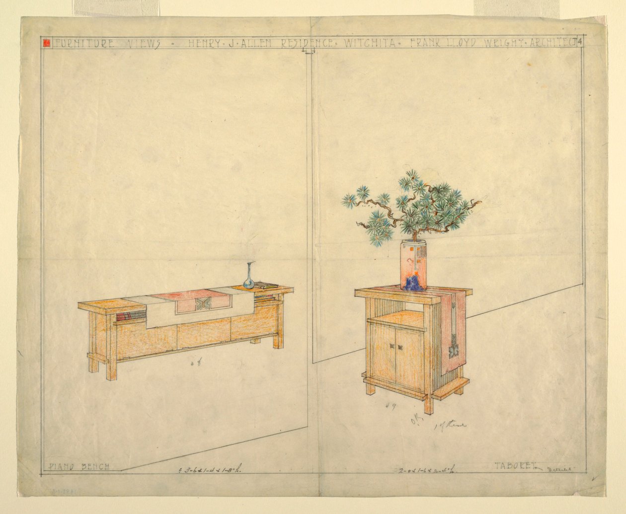 Piano Bench and Taboret, Henry J. Allen Residence, Wichita, KS af Frank Lloyd Wright