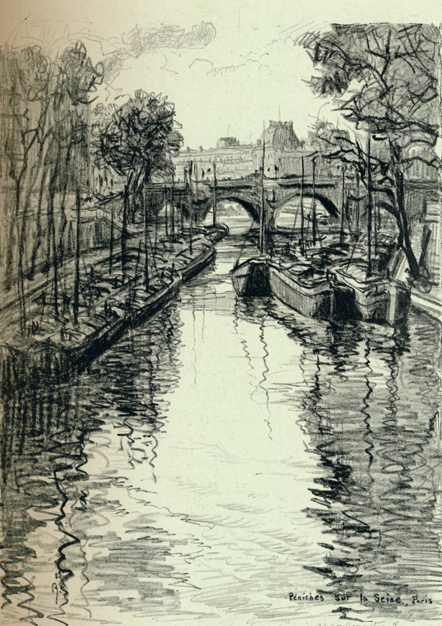 Pramme på Seinen, 1915 af Frank Milton Armington