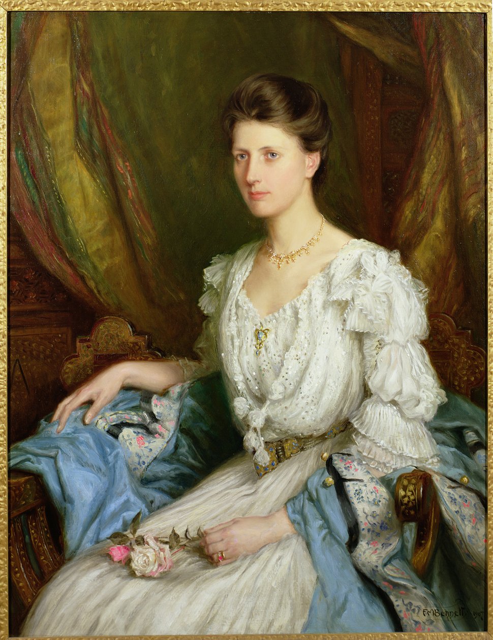 Portræt af en edwardiansk dame, Rosalie Sinclair af Frank Moss Bennett
