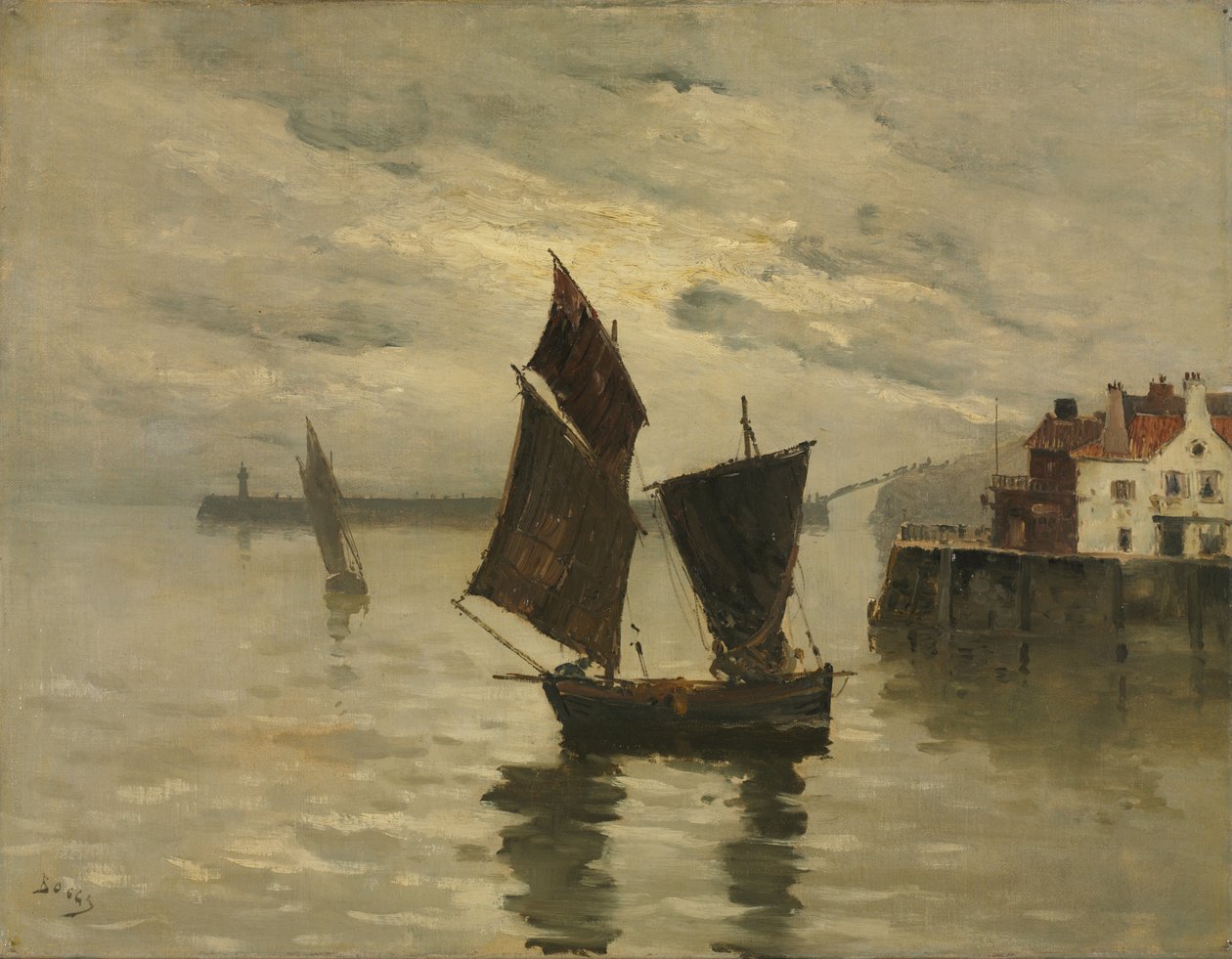 Harbour Scene, udateret (olie på lærred) af Frank Myers Boggs