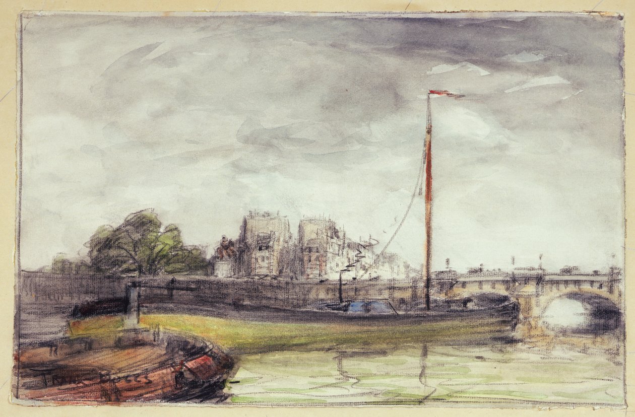 Le Pont-Neuf (gouache og kul på papir) af Frank Myers Boggs