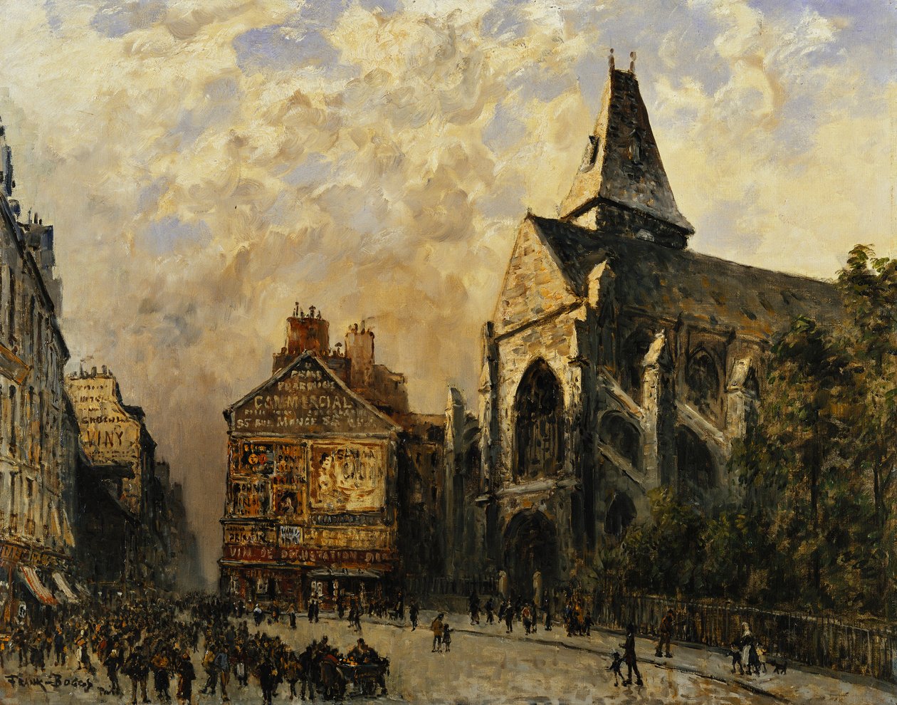 Gadebillede bag Saint Medard-kirken, Paris; Gadebillede foran kirken Saint-Medard, Paris, af Frank Myers Boggs