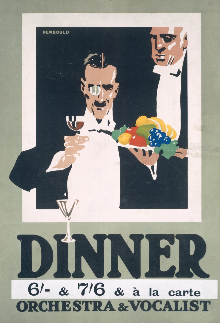 Annonce for middag og orkester og vokalist (farve litho) af Frank Newbould
