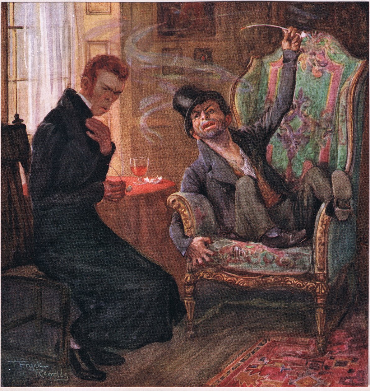 "Er det godt, Brass, er det rart, er det velduftende, føler du dig som Grand Turk" sagde Quilp, ca. 1920 (farvelitografi). af Frank Reynolds
