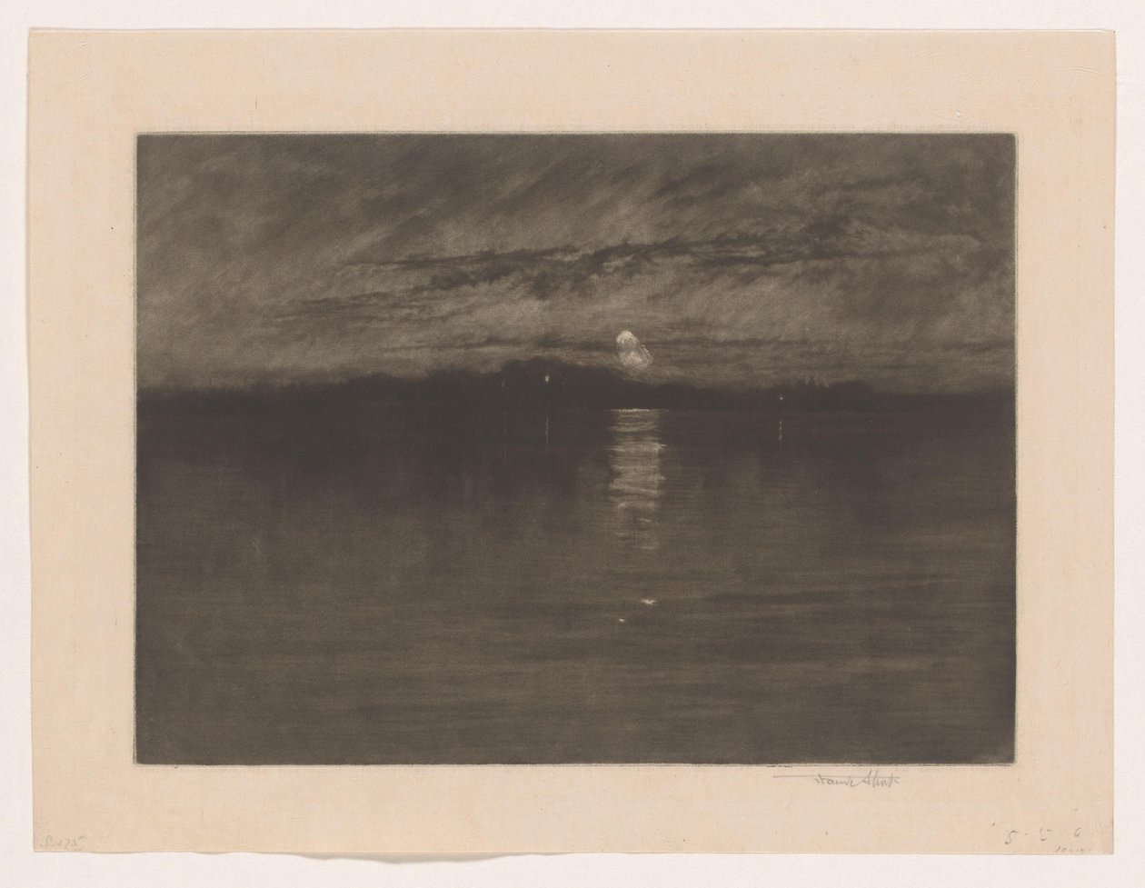 Natlandskab med en sø Da den trætte måne var i aftagende, Dort af Frank Short (signed by artist)