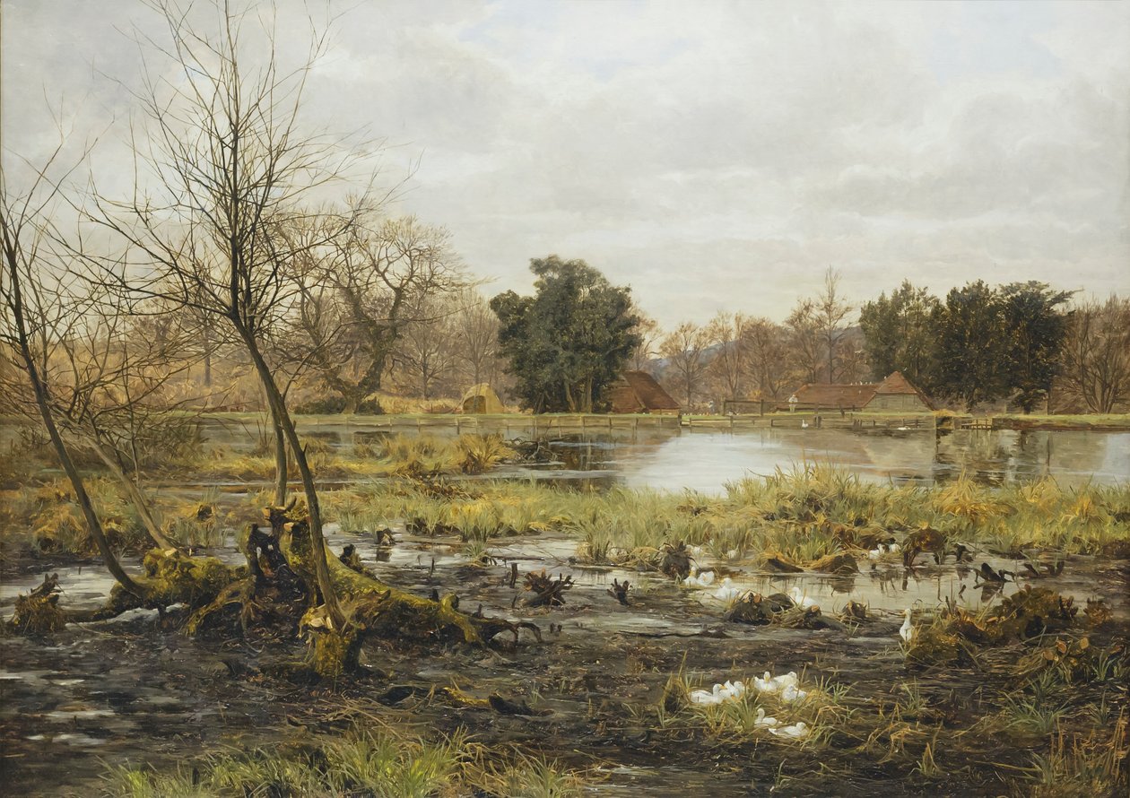 Landlig scene, Frank Walton (olie på lærred) af Frank Walton