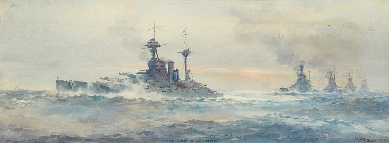 H.M.S. Queen Elizabeth Battle Squadron (akvarel) af Frank Watson Wood