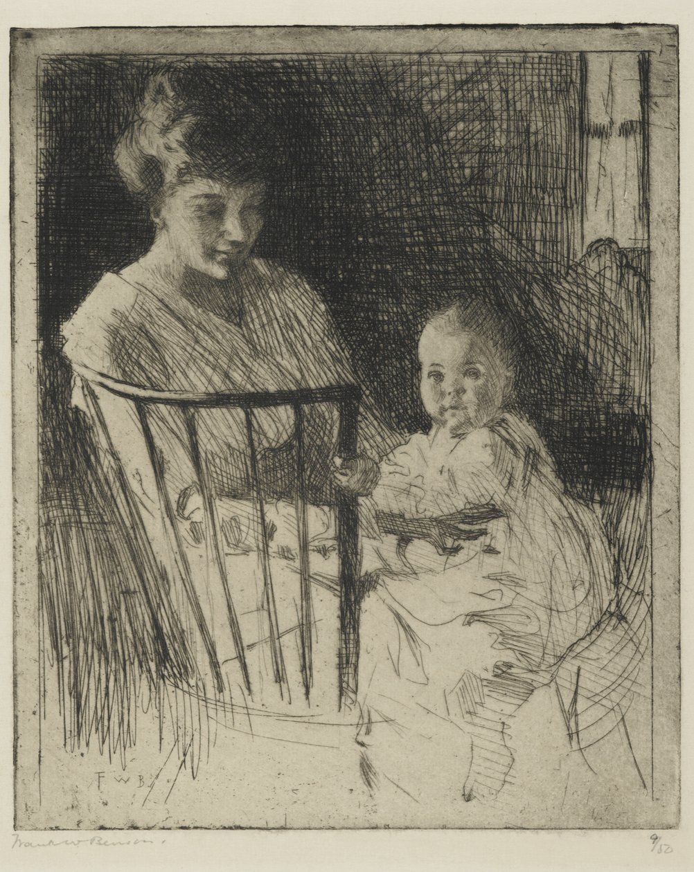 Mor og barn (ætsning med en vis tør spids) af Frank Weston Benson