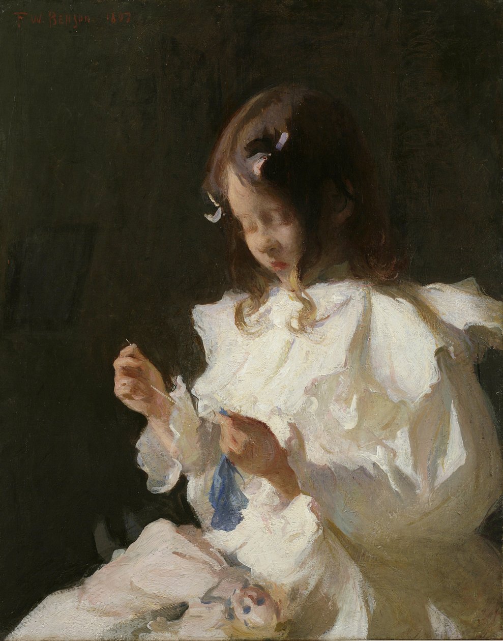 Portræt af et barn, der syr af Frank Weston Benson
