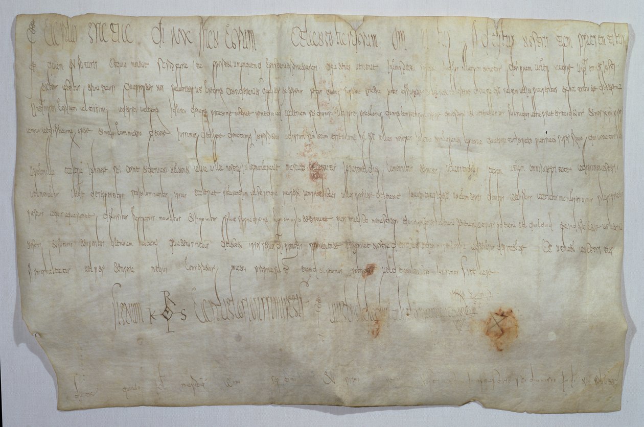 Dokument underskrevet af kejser Karl den Store (742-814) med hans monogram (pergament) af Frankish School