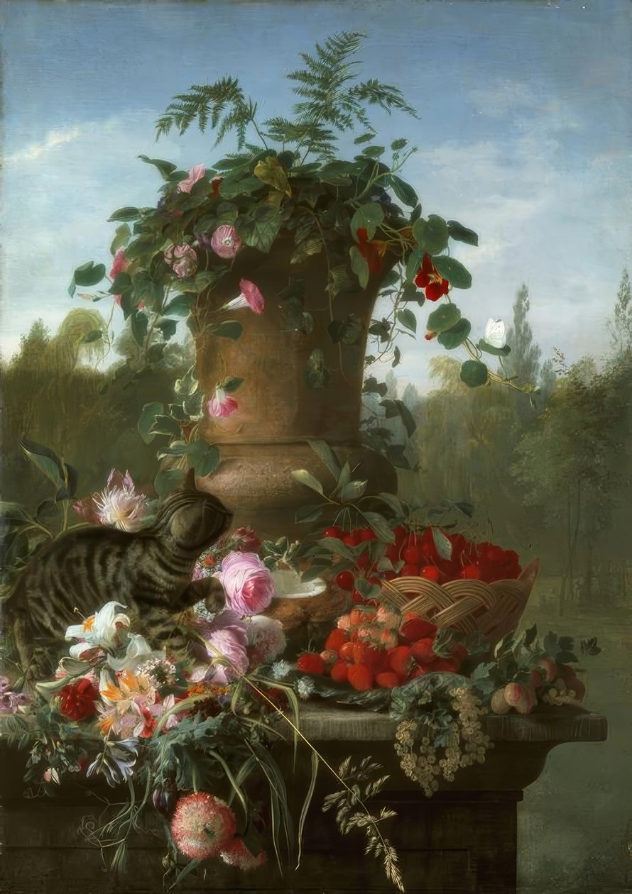 FA. de Bruycker, Stilleben med blomster og frugt af François Antoine de Bruycker