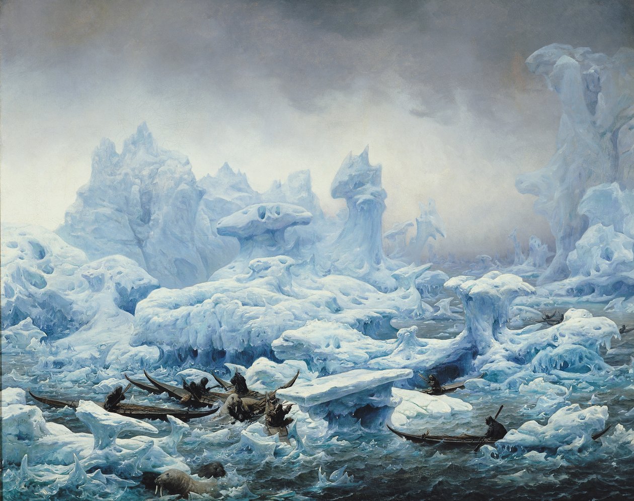 Fiskeri efter hvalros i Polarhavet, 1841 af François Auguste Biard