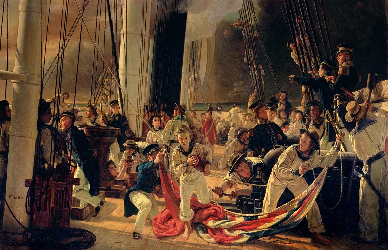 På dækket under et søslag, 1855 af François Auguste Biard