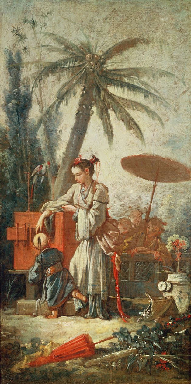 Chinese Curiosity, studie til en gobelin-tegneserie, ca. 1742 af François Boucher