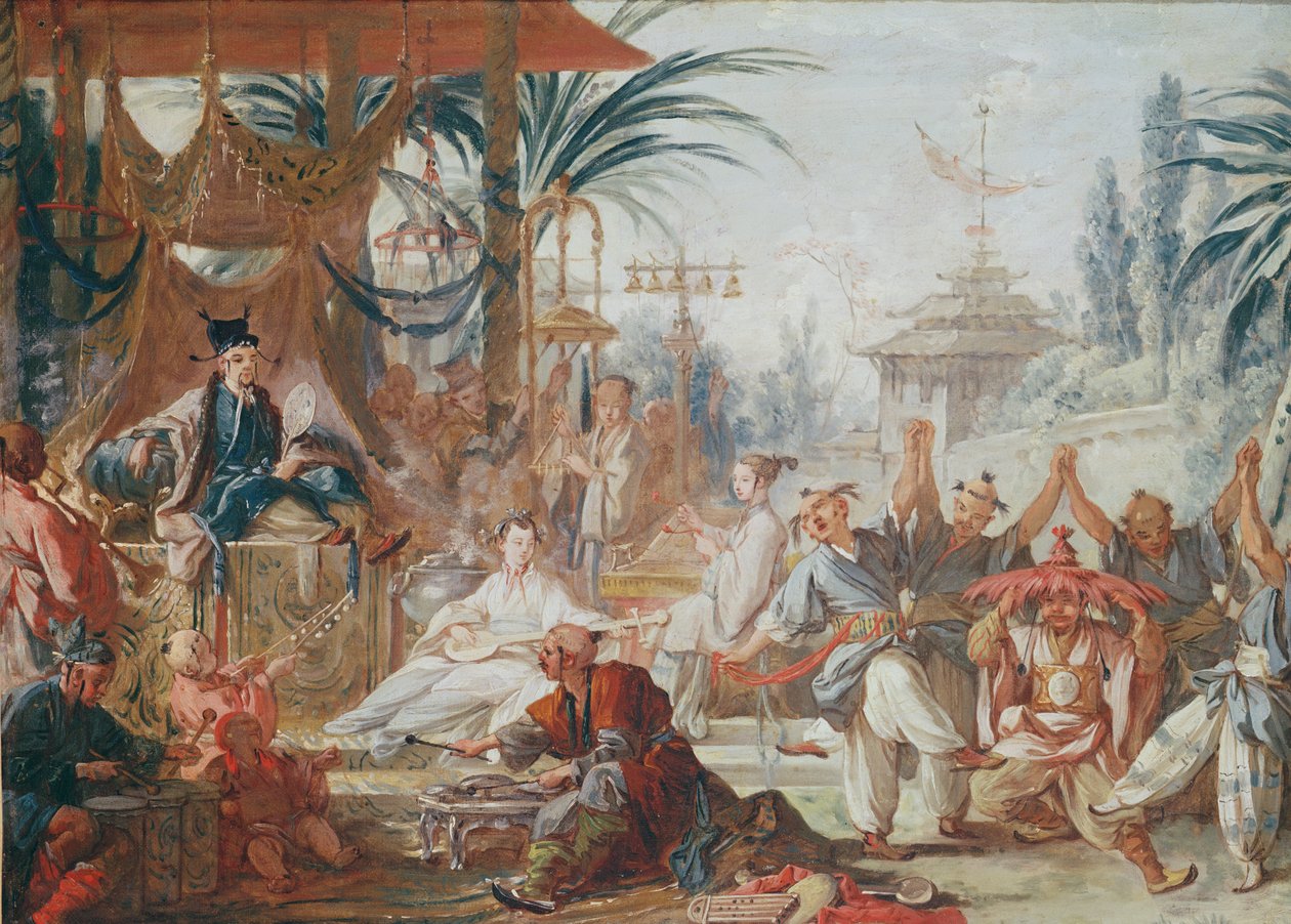 Chinoiserier: Danse Chinoise (forberedende studie til et gobelin), ca. 1742 af François Boucher