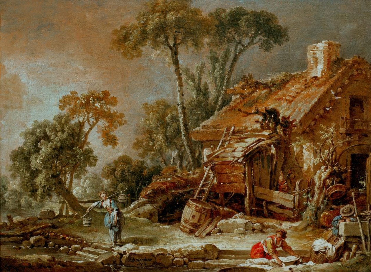 Landskab med et bondehus af François Boucher