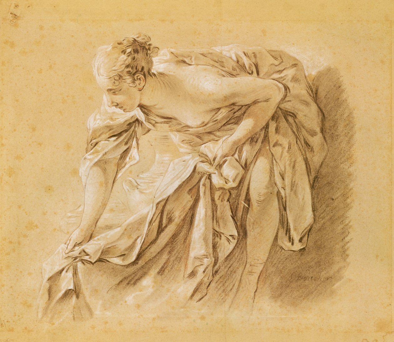Delvist nøgen kvinde bader af François Boucher