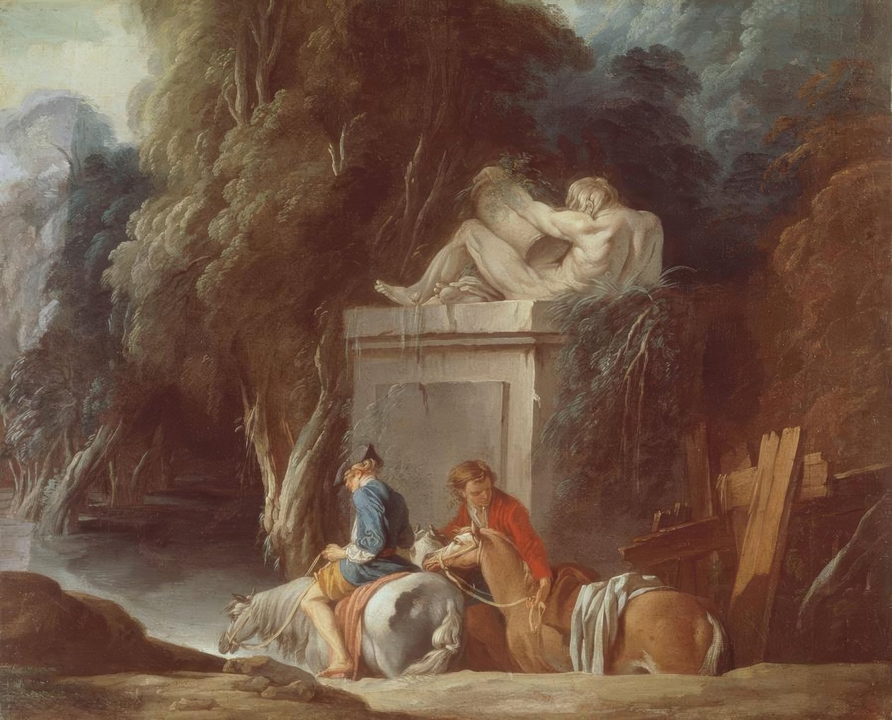 Ryttere krydser et vadested af François Boucher