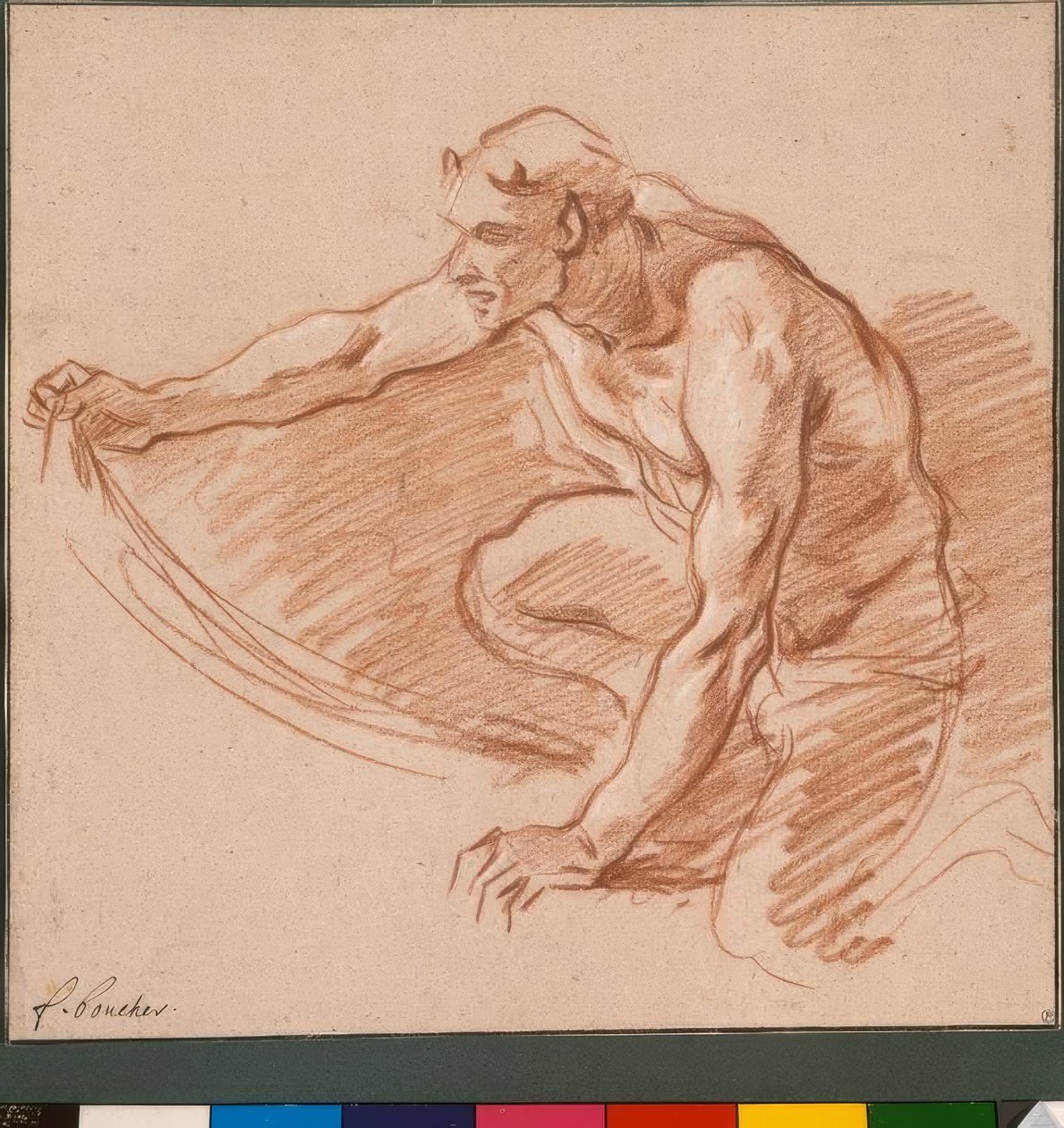 Satyr holder et draperi af François Boucher