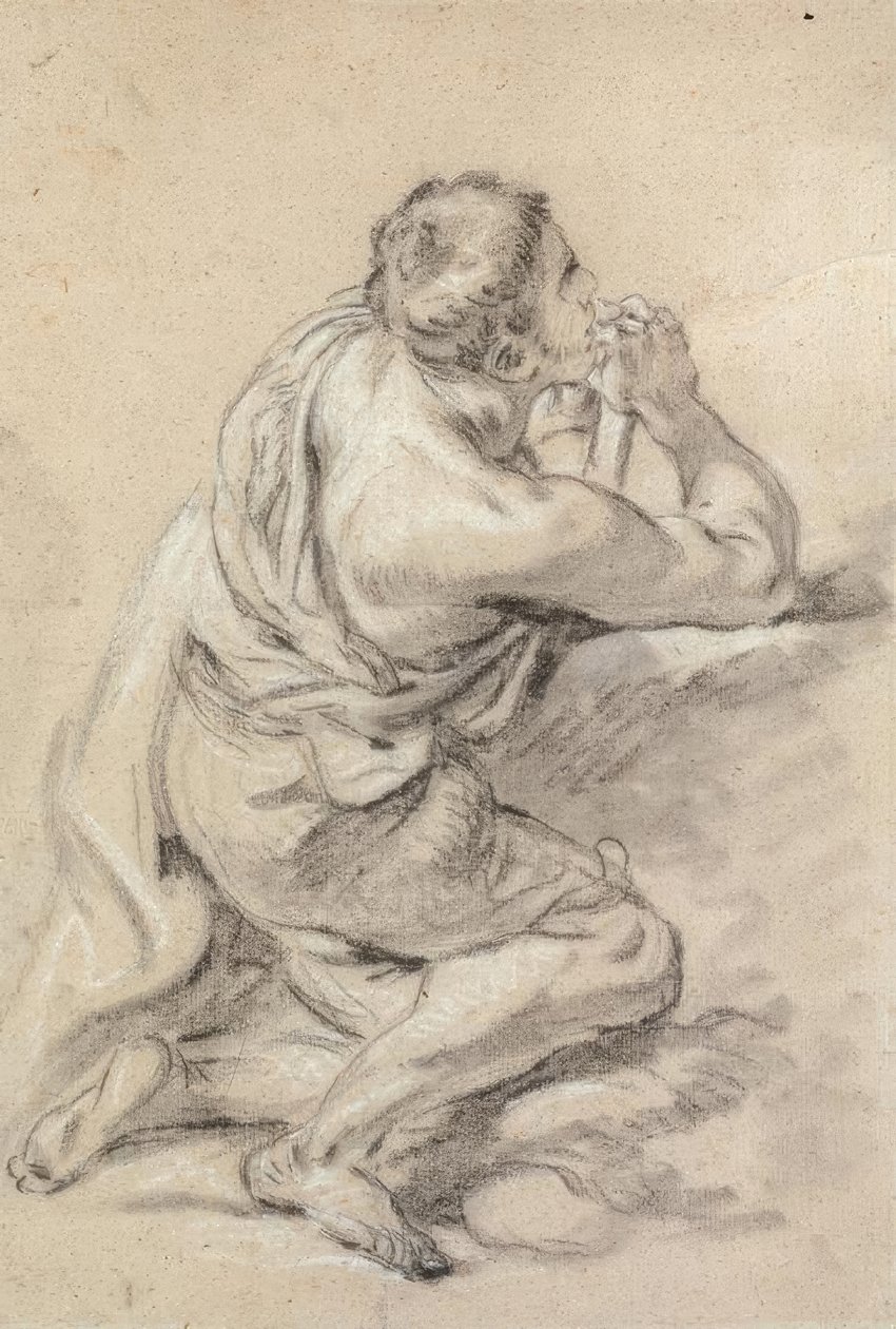 Studie af en knælende mand med foldede hænder af François Boucher