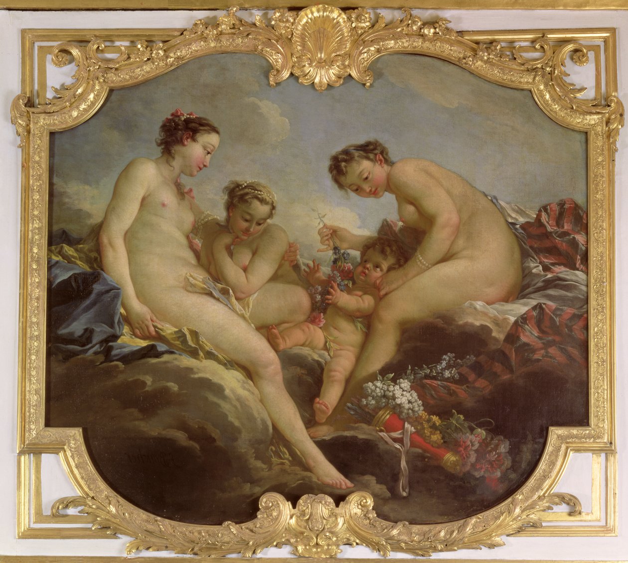 De tre nåder, dekorativt panel fra prinsessen af Rohans soveværelse, ca. 1735-40 af François Boucher