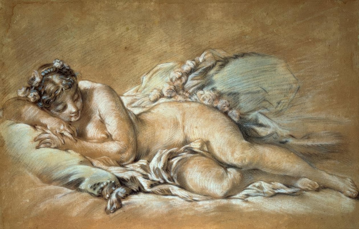 En ung kvinde sover af François Boucher