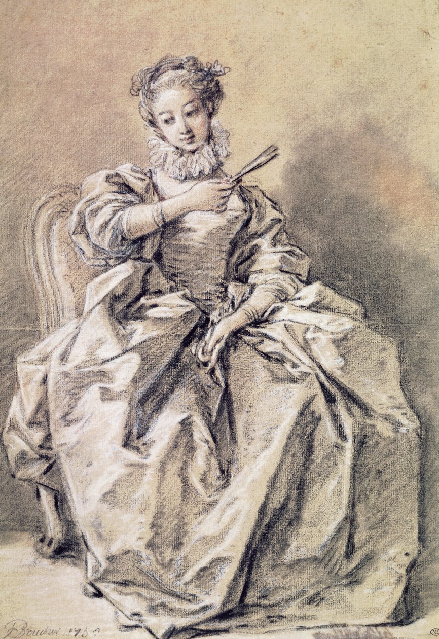 Kvinde i spansk kostume (kul og hvidt kridt på papir) af François Boucher