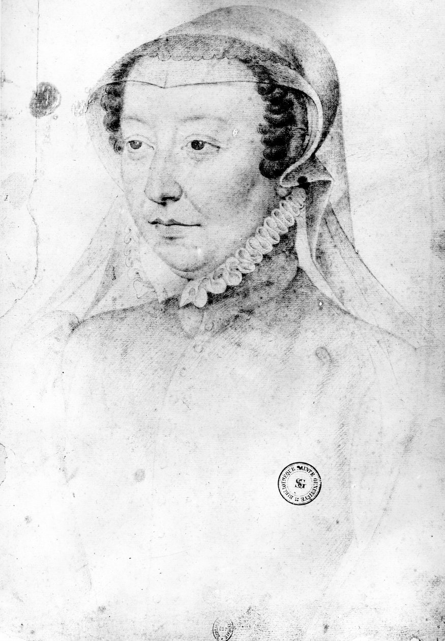 Catherine de Medici, ca. 1560 (sort kridt og rødt kridt på papir) af François Clouet