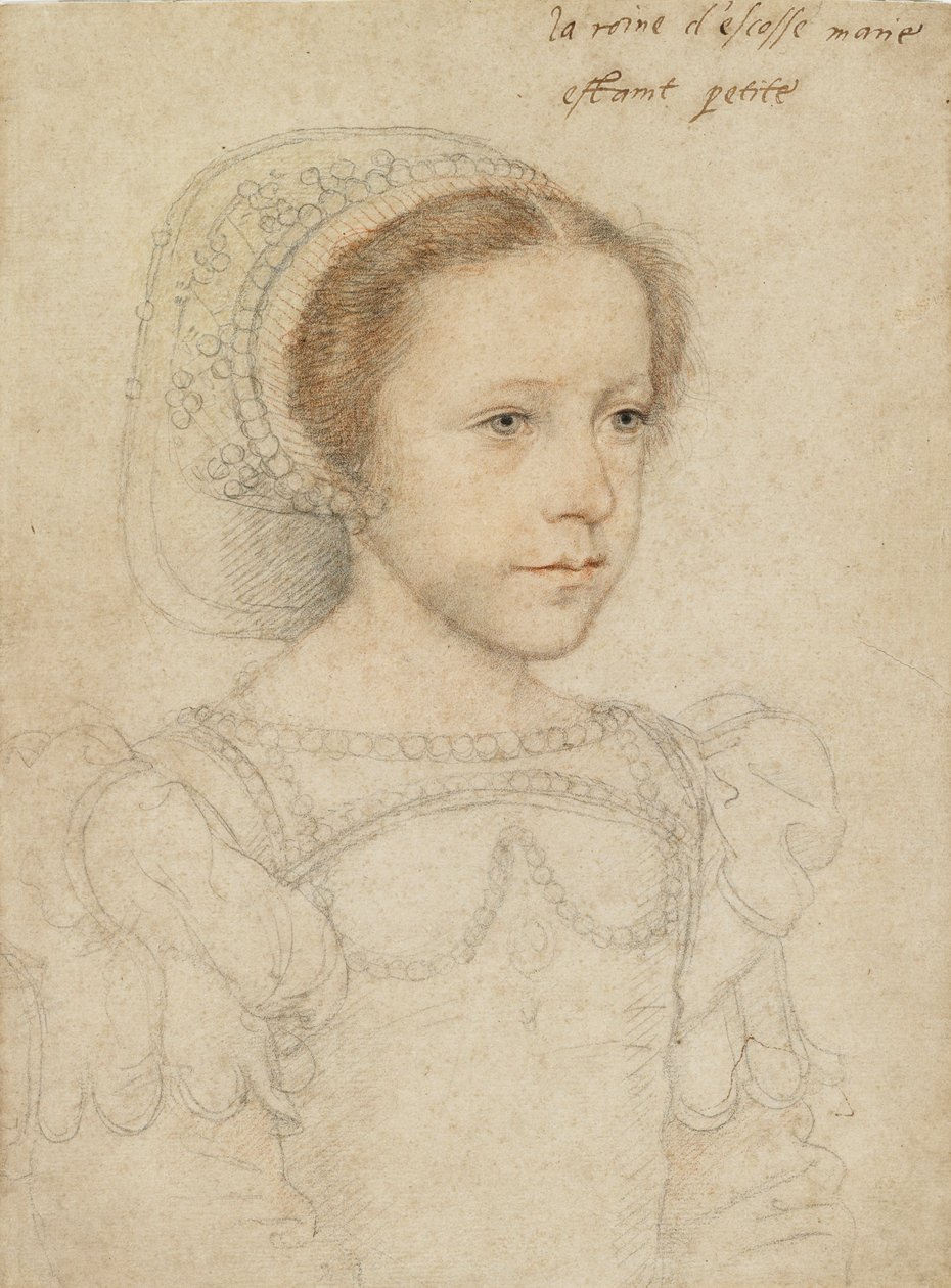 Portræt af Mary, Queen of Scots, ca. 1549 (sort og rødt kridt) af François Clouet