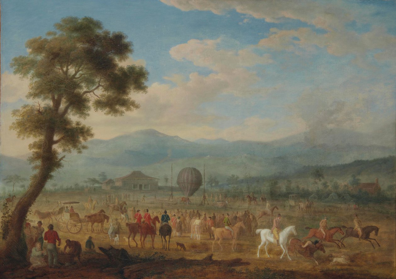 Udsigt over Jura med en luftballon af François Jules Bourgoin