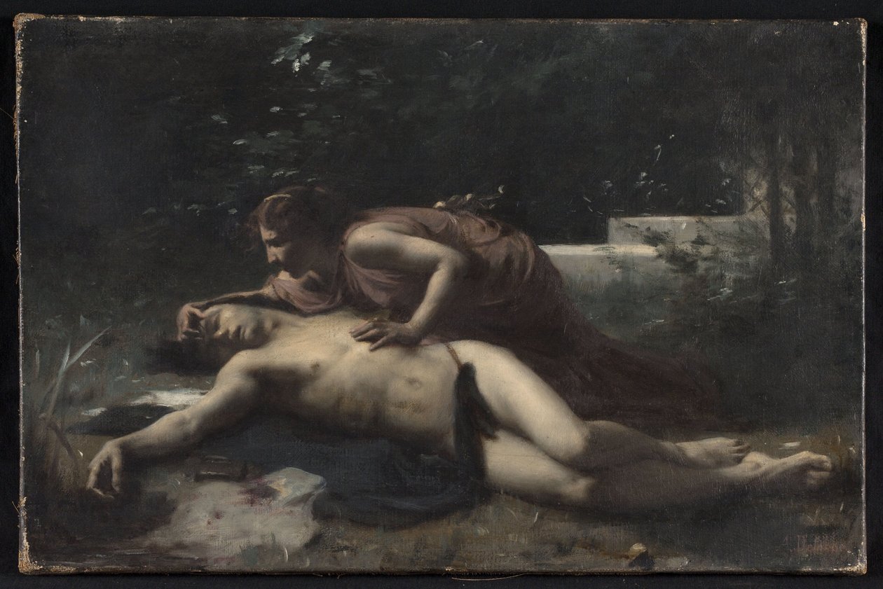 Pyramus og Thisbe, ca. 1875 (olie på lærred) af François Alfred Delobbe