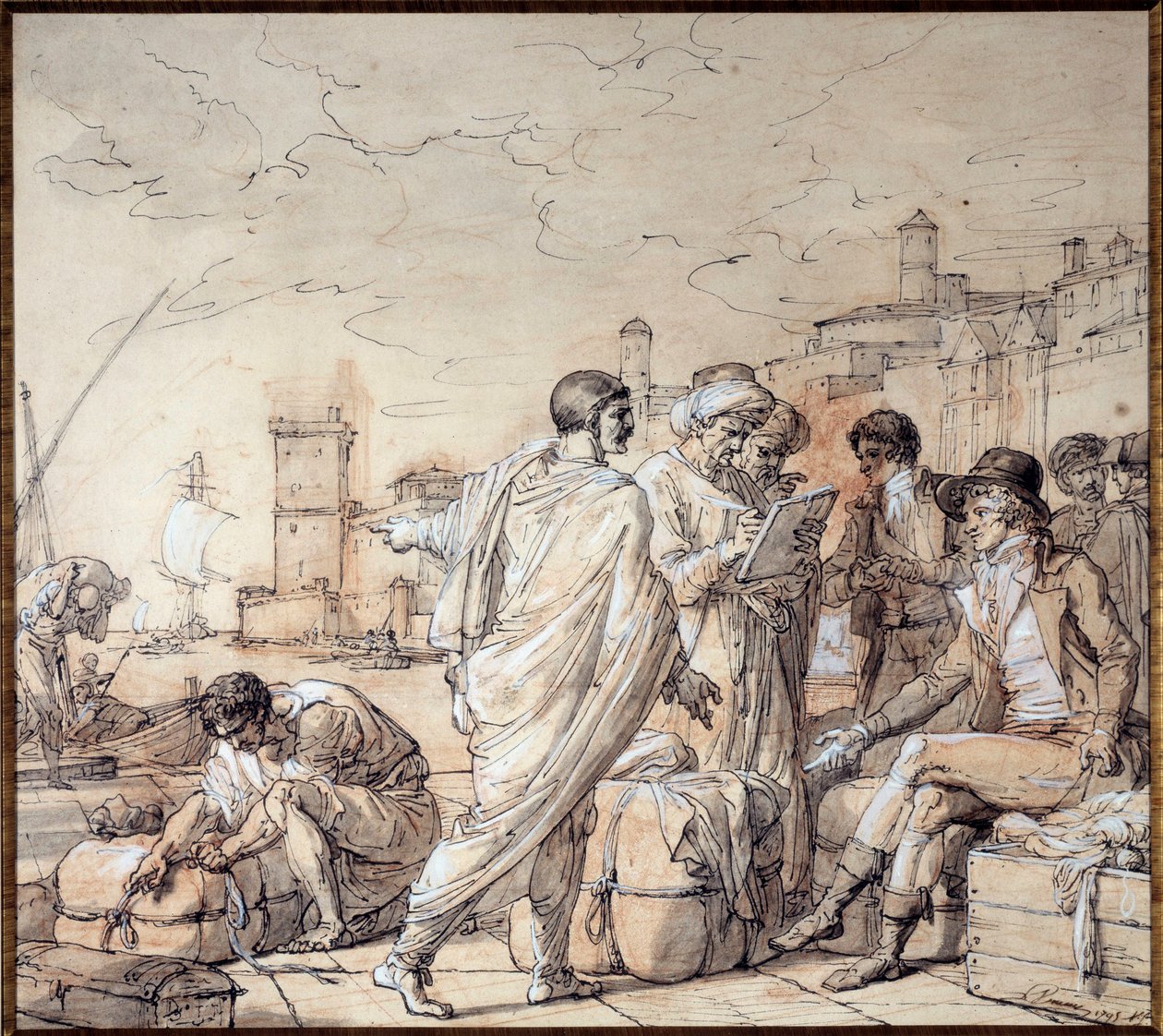 Negociants på havnen i Marseilles havn Tegning af Francois Andre Vincent (1746-1816) Marseille-museet fra det 18. århundrede af François André Vincent