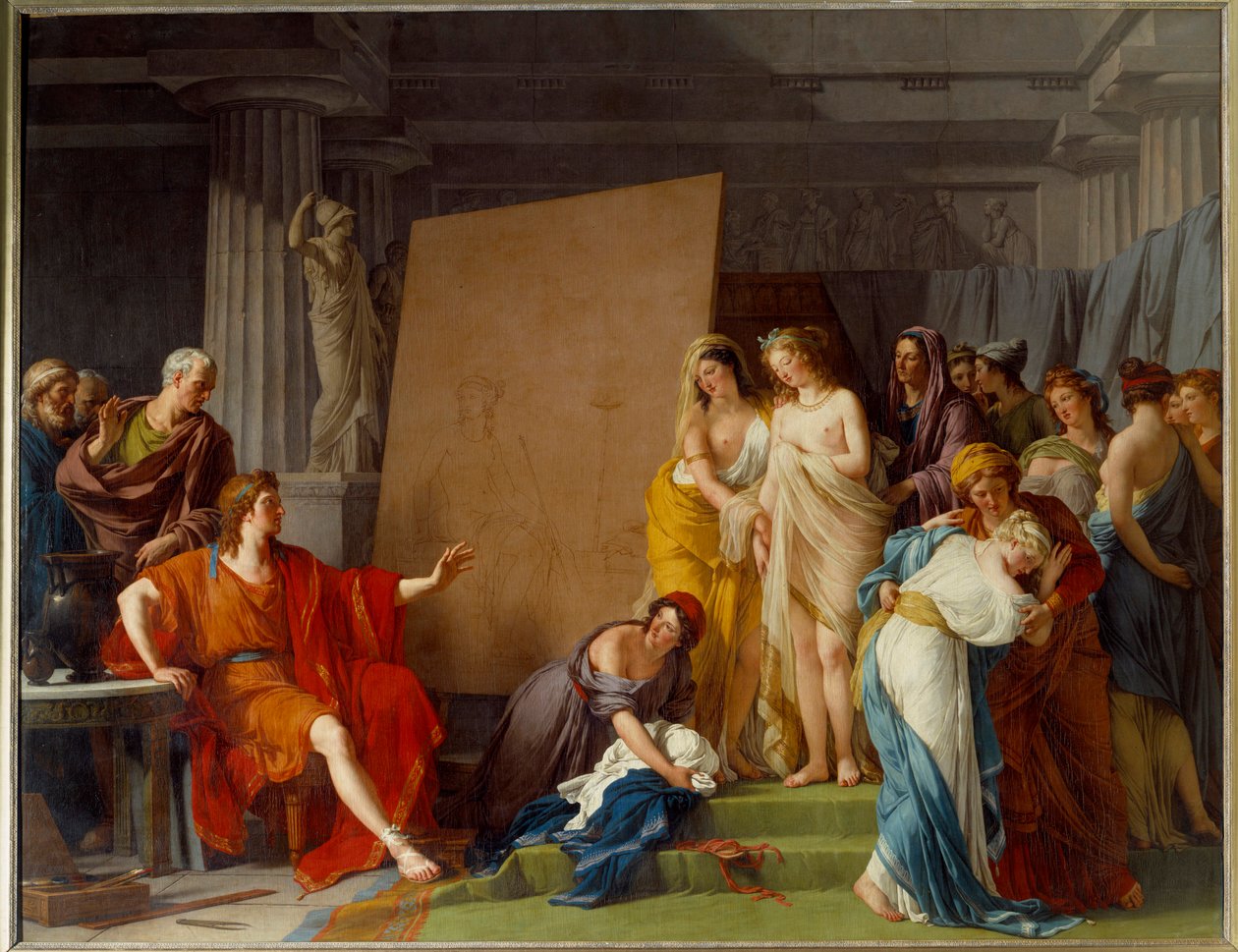 Maleren Zeuxis (eller Zeuxippos, græsk maler, 464-398 f.Kr.) valgte som model de smukkeste piger fra Crotone-maleri af Francois Andre Vincent (1746-1816) Søn. 3,2x4,1 m af François André Vincent