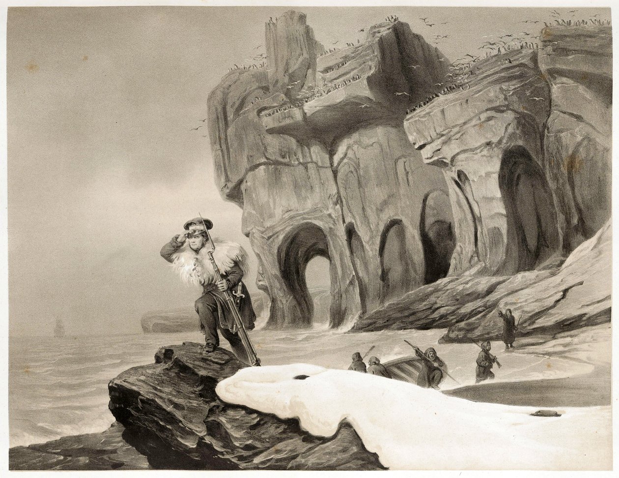 Bear Island fra Travels in Scandinavia, Lapland, Spitsbergen and the Feroes, pub. 1852 (gravering) af François Auguste Biard
