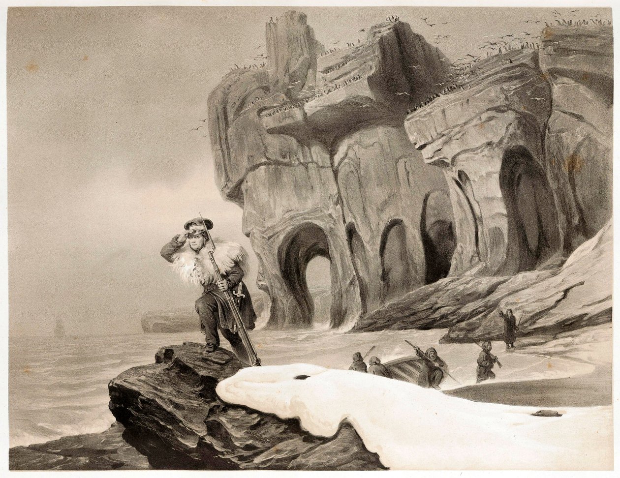 Bear Island fra Rejser i Skandinavien, Lapland, Spitsbergen og Færøerne, pub. 1852. af François Auguste Biard