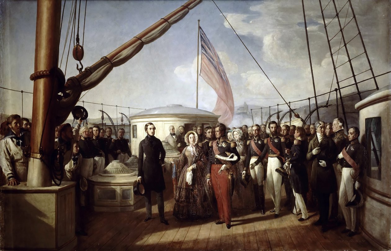 Dronning Victoria modtog kong Louis Philippe I om bord på Royal Yacht, 2. september 1843 af François Auguste Biard