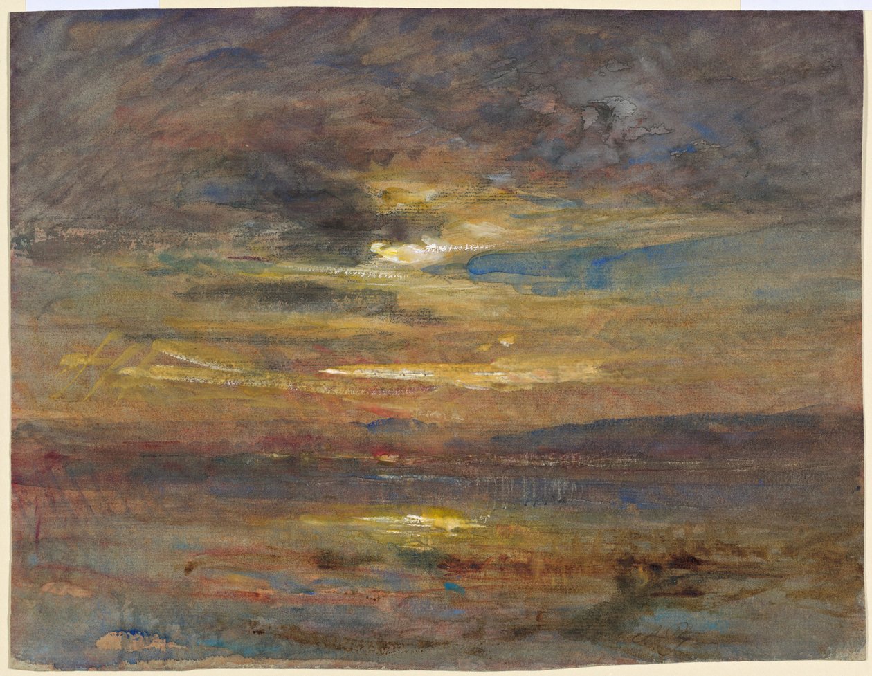 Solnedgang over en dam af François Auguste Ravier