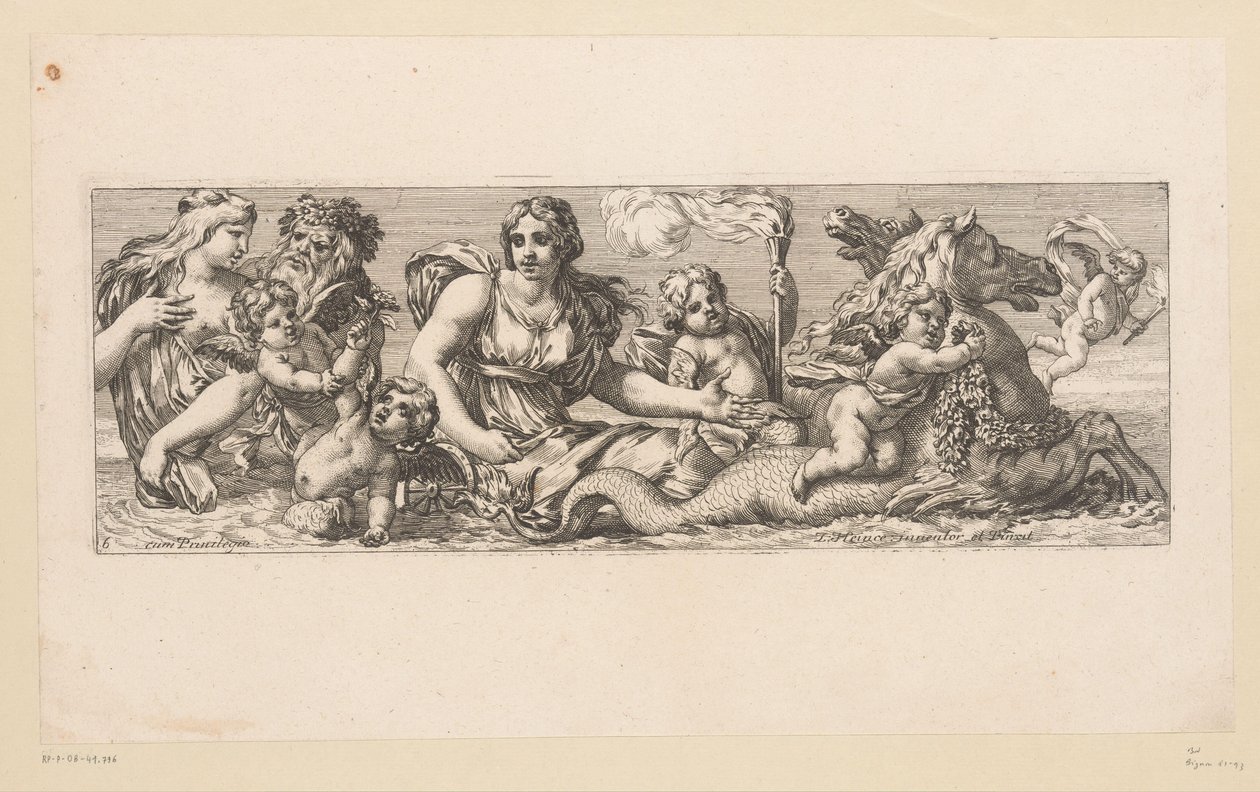 Saint Catherine med Nereids, Satyrs og Fantastiske Beasts in the Water Mytologiske figurer ved vandet (serietitel) af François Bignon (attributed to)