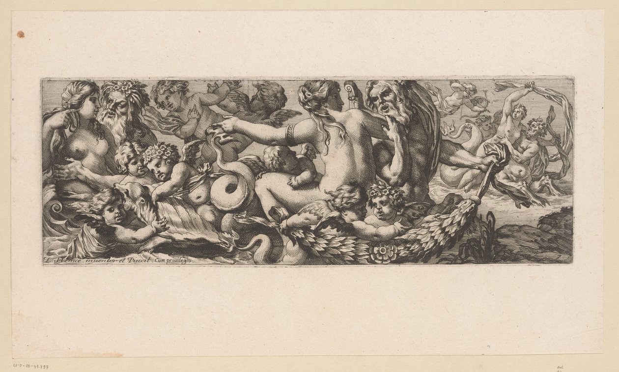 Triumf af Met Galatea med Nereids, Satyrs og Putti Mytologiske figurer ved vandet (serietitel) af François Bignon (attributed to)